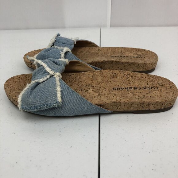 Lucky Brand Sandals Women Sz 8 M Denim Bow Cork Blue EU 38.5 Flats Boho - Picture 5 of 10